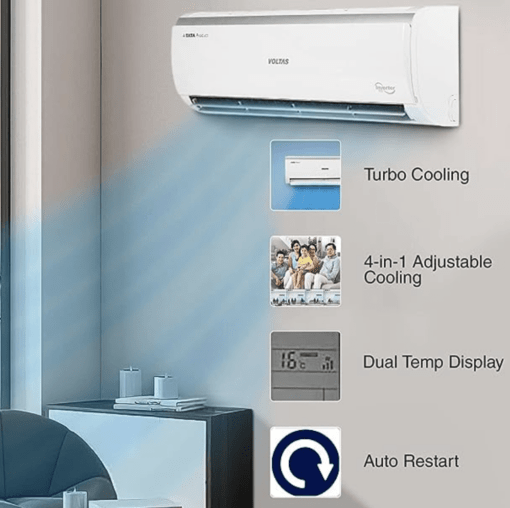 Voltas 1 Ton 5 Star, Inverter Split AC(Copper, 4-in-1 Adjustable Mode, Anti-dust Filter, 2023 Model, 125V Vectra Elite, White) - Image 4